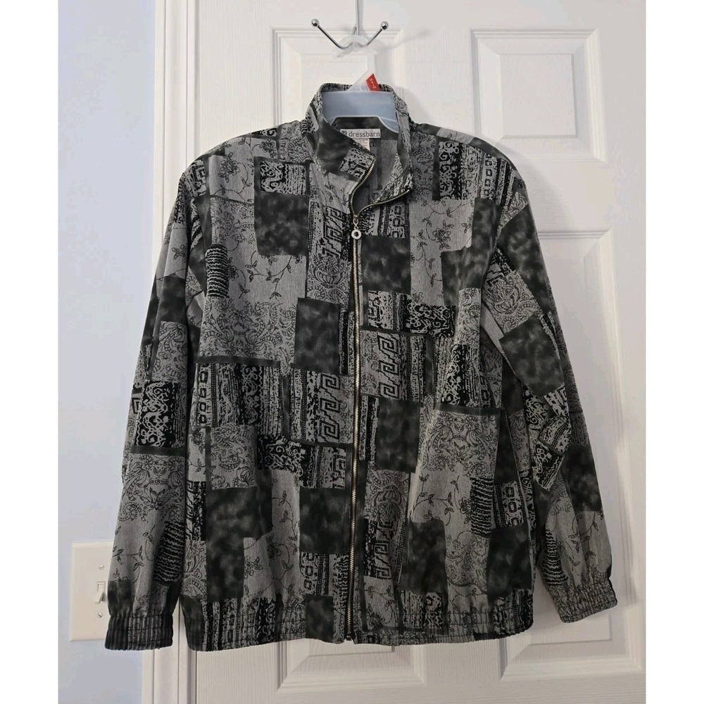 Dress Barn Womans Zipup Light Weight Jacket Size Medium Grey, Black.